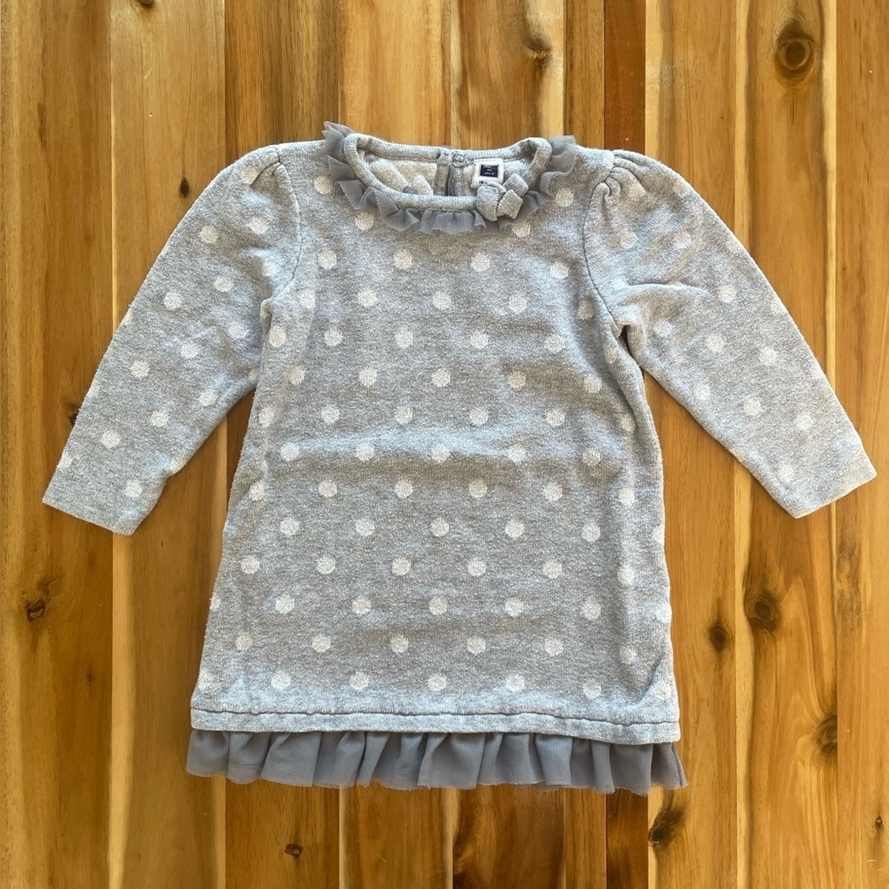 Janie and Jack, Grey Knit Dress with Silver Polka Dots, sizes 18-24m and 6 yrs